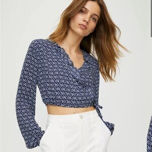 Aritzia Sunday Best Gigi Wrap Blouse in Pure Indigo size Large